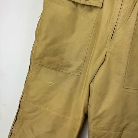 Vtg Eddie Bauer Mens Goose Down Bib Overalls Sz S/M Tan Khaki